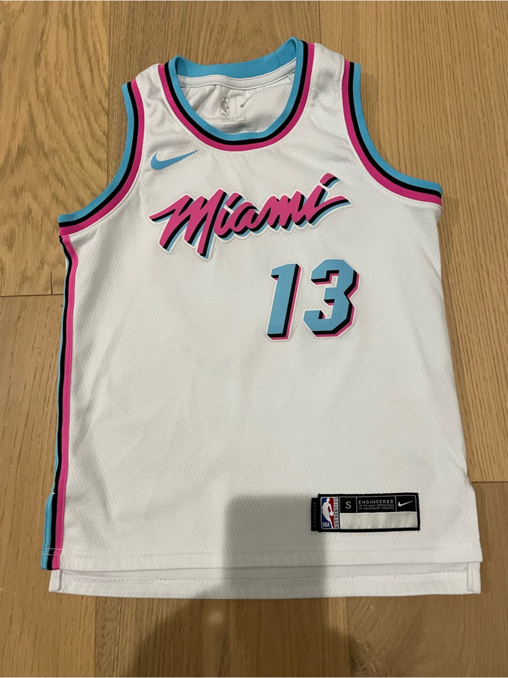 Nike Kids Miami Heat White Jersey with Pink & Aqua Accents (#13)